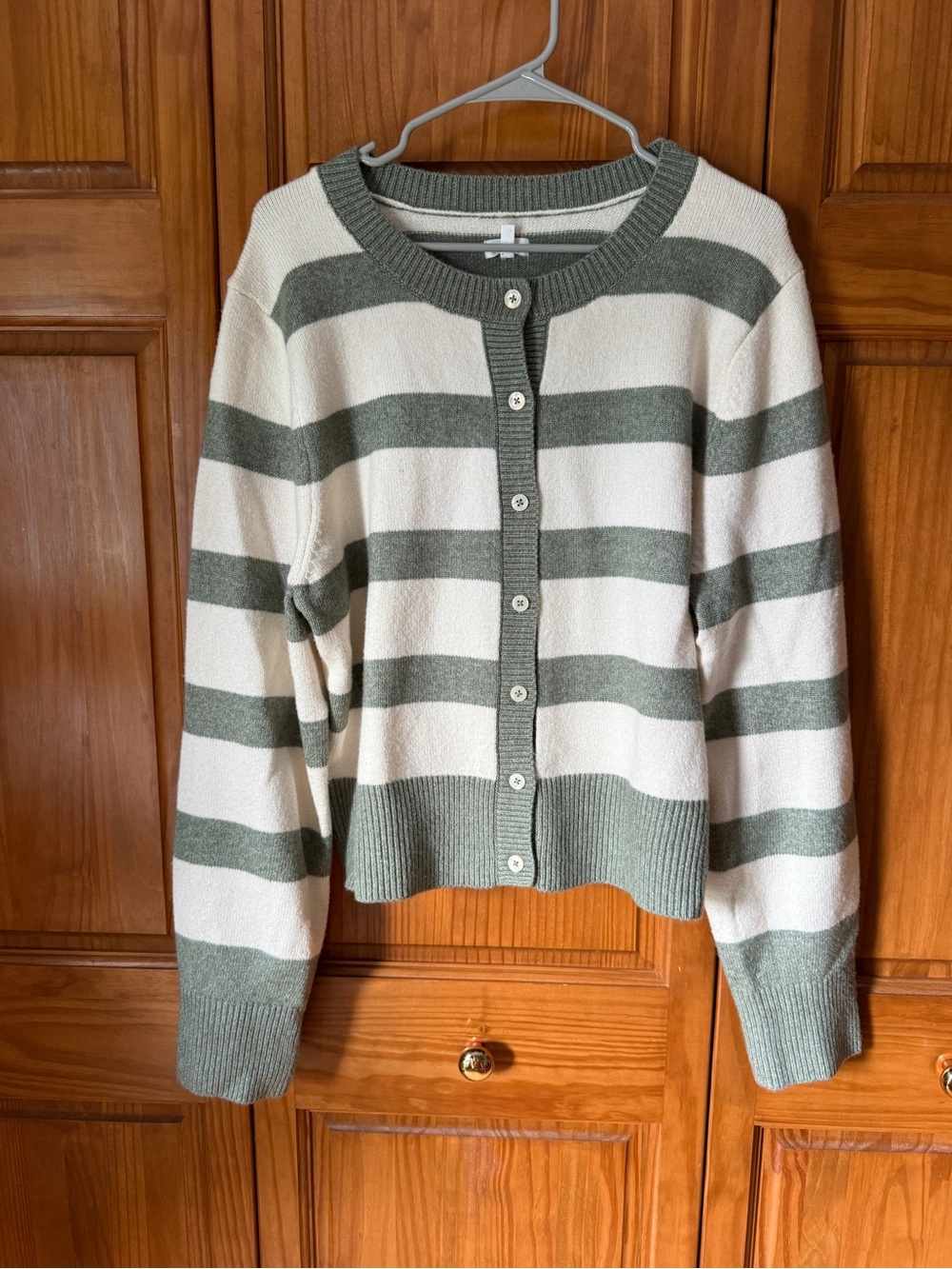 aerie Cream & Olive Striped Button-Front Cardigan